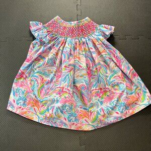 Punkin Patch Childrens Boutique Smocked Dress 6T Colorful Swirl Print Lightweigh